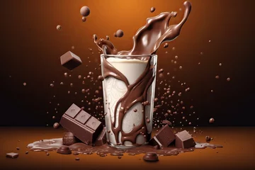 Rolgordijnen Free Hot chocolate splash liquid cacao or coffee background Generative AI © Graphic EngineerBD