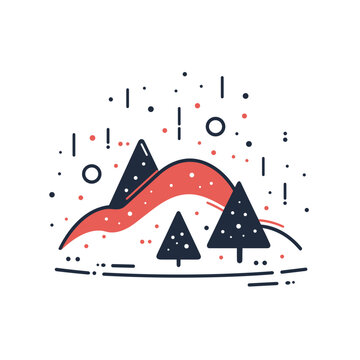 Snowfall vector icon in minimalistic, black and red line work, japan web