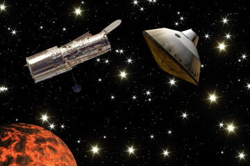 Spaceships in outer space. The elements of this image furnished by NASA.