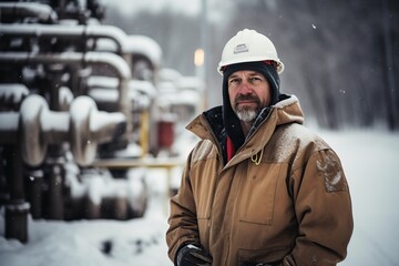 Engineer worker in winter. AI Generated.