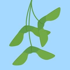 Branch of green hops on blue background. Vector flat illustration.