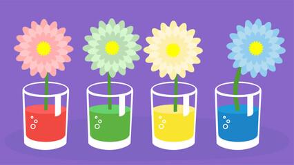 Flowers in glass vases. Vector illustration in flat style.