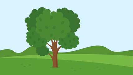 Green tree on the meadow, vector illustration. Flat style.
