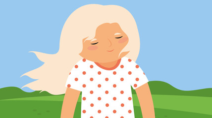 Vector illustration of a cute girl with closed eyes in a summer park