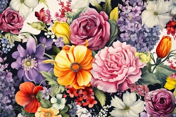 Obraz na płótnie Canvas Watercolor floral pattern. Generative AI