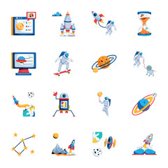 Fototapeta premium Collection of Astronomy Study Flat Icons