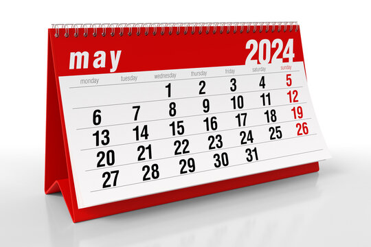 May 2024 Calendar. Isolated on White Background. 3D Illustration
