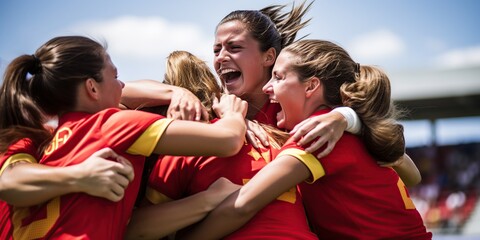 Victory Spanish women football team. AI Generated.