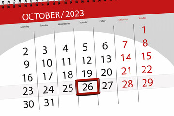 Calendar 2023, deadline, day, month, page, organizer, date, October, thursday, number 26