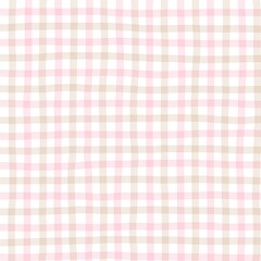 Pink Beige Gingham Check Hand Drawn Background