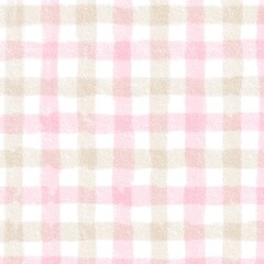Pink Beige Gingham Check Hand Drawn Background