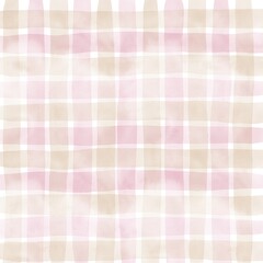 Pink Beige Gingham Check Hand Drawn Background