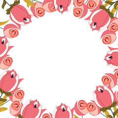 Frame with roses and flowers in trendy style. Plants. Nature. Vector stock illustration. Isolated