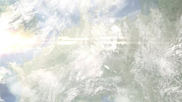 Zoom in from space and focus on Gotha, Germany. 3D Animation. Background for travel intro. Elements of this image furnished by NASA	