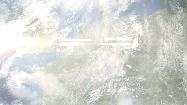 Zoom in from space and focus on Hennef, Germany. 3D Animation. Background for travel intro. Elements of this image furnished by NASA	