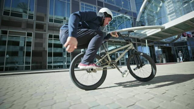 Low Shot, Steady Cam With Bike Parkour Artist