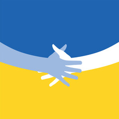 Support Ukraine. Help, save, pray for. Two Hands colors of Ukraine flag. Stop War. Blue and yellow. Vector Illustration