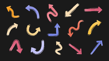 Brush Arrows Set in various shapes and with different directions. All arrows are editable.