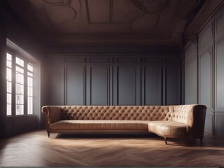 Fototapeta premium vintage sofa in empty Luxury room daylight generative ai illustration art
