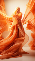 Orange curtain on the wall. Minimalist decor concept. AI generated