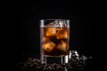 Refreshing coffee infused with tonic over ice on a black background. Generative AI