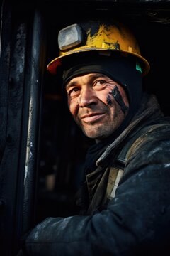 Coal mine worker, close up. Generative AI