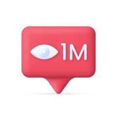 3D One million views social media notification icon. Eye symbol. Social media concept.