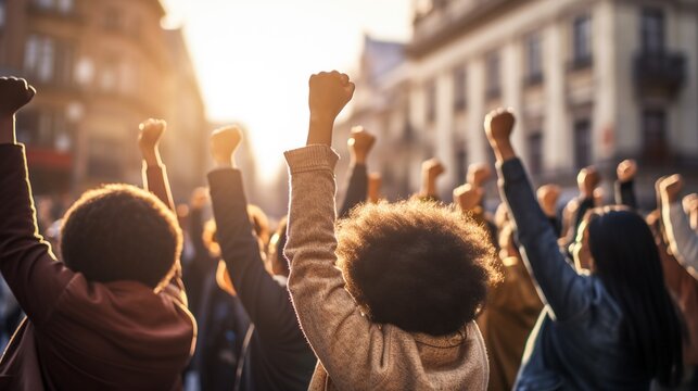 African American People Raised Fists In The Air. Black Lives Matter. Juneteenth And African Liberation Day. 