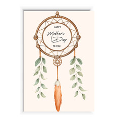 Happy Mother's Day Calligraphy abstract art background vector. Dream catcher with lily flowers.