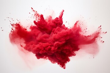 White background with red powder explosion. Generative AI