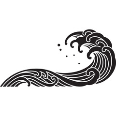 oriental sea wave line art silhouette vintage style vector illustration