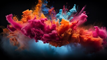 Fototapeta na wymiar A moment of impact as colored powders collide, creating a breathtaking spectacle of suspended hues