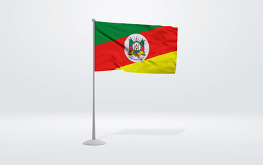 3D illustration of the flag of Rio Grande do Sul state of Brazil. Flag waving on the pole with white studio background.