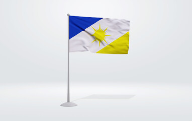 3D illustration of the flag of Tocantins state of Brazil. Flag waving on the pole with white studio background.