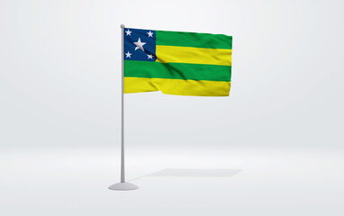 3D illustration of the flag of Sergipe state of Brazil. Flag waving on the pole with white studio background.