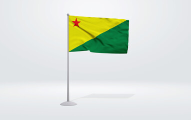 3D illustration of the flag of Acre state of Brazil. Flag waving on the pole with white studio background.