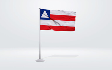 3D illustration of the flag of Bahia state of Brazil. Flag waving on the pole with white studio background.