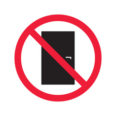 Prohibited exit vector icon. No entry icon. Forbidden door exit icon. No fire exit sign. Warning, caution, attention, restriction, danger flat sign design door symbol pictogram