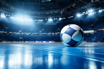 Background of futsal sports with ball, goal, indoor hall, and winter league. Generative AI