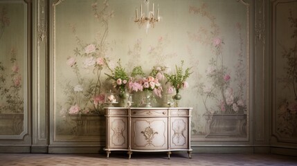 A room adorned with elegant Traditional Floral Wallpaper, featuring intricate roses and vines in soft, muted hues