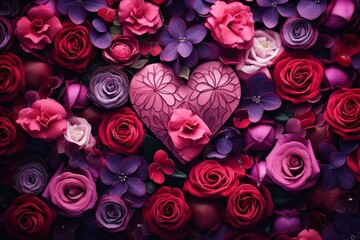 Flower-filled Valentine's Day wallpaper. Generative AI