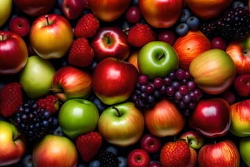 Naklejka na ściany i meble Ripe apple among fresh fruit