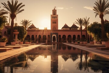 Iconic mosque in Marrakech. Generative AI