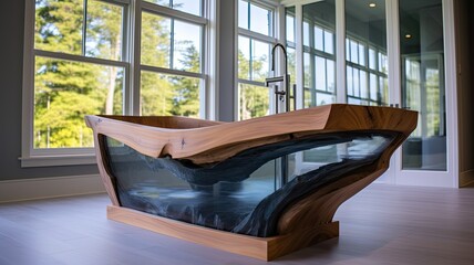 Spacious bathroom thanks to the full-wall window. And what are you waiting the whole cold day is the warm bath. Generative AI Technology 