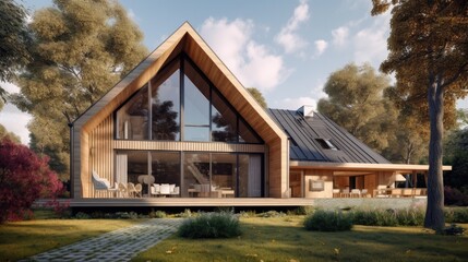 Peaceful house middle of the forest. Far away the city noise. Where you can live with your family safety and love. Generative AI Technology 