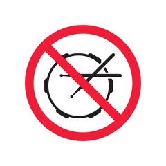 No music icon. Forbidden drums icon. Prohibited drums vector icon. Warning, caution, attention, restriction, danger flat sign design symbol pictogram