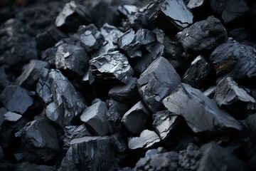 Close-up of coal pile; mineral resource. Generative AI