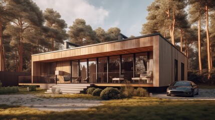 Peaceful house middle of the forest. Far away the city noise. Where you can live with your family safety and love. Generative AI Technology 