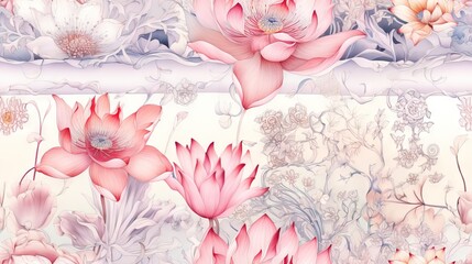  a picture of a pink and white flowered wallpaper.  generative ai