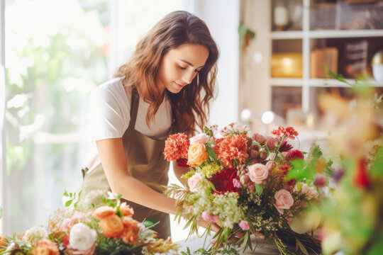 Floral Artistry: A woman with a passion for flowers operates a florist store, creating stunning bouquets and managing her blossoming business.